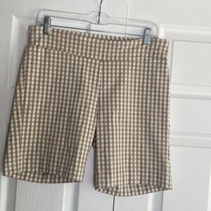 J McLaughlin Women's 12 Shorts Tan Gingham Bermuda Stretch